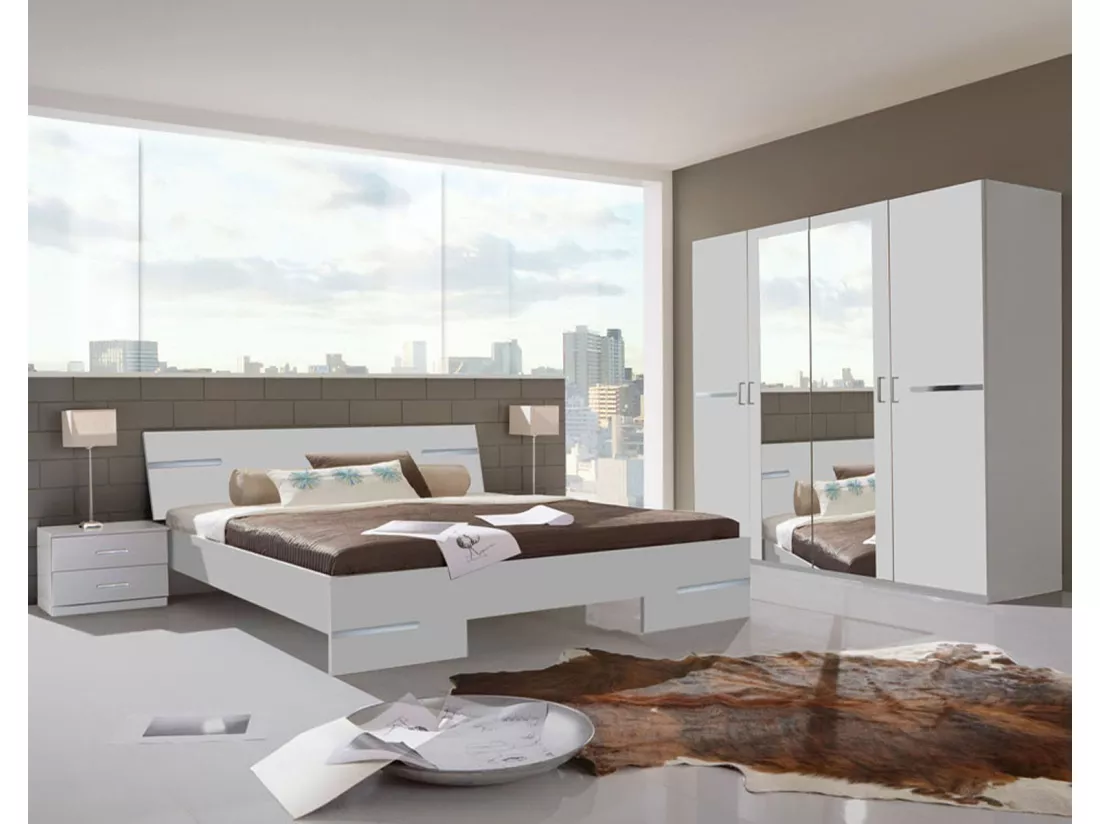 Chambre adulte en panneaux de particules coloris blanc - 160 X 200 cm