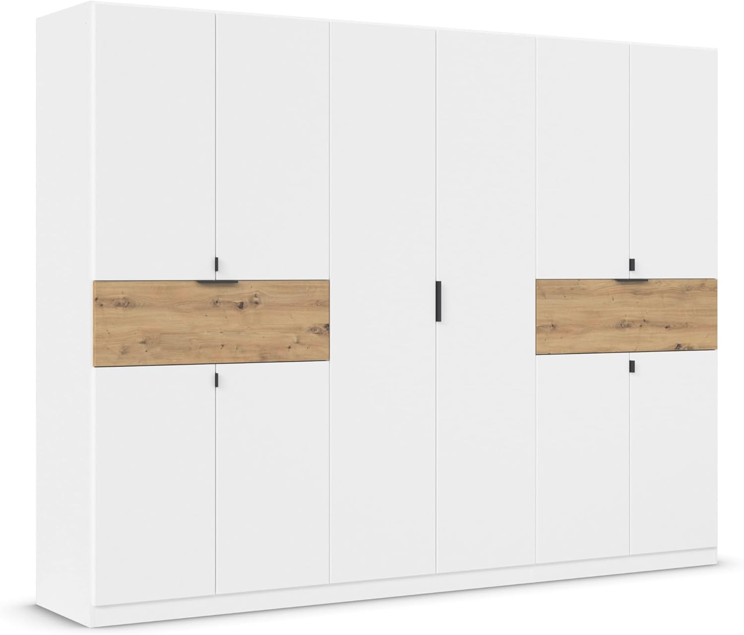 Rauch Möbel Ticao, Drehtürenschrank, Kleiderschrank, Kleiderschränke, Garderobe, Schrank mit Stauraum, 10-türig, 2 Schubladen, inkl. Türdämpferset, Farbe Weiß-Eiche Artisan, Holz, 271x210x54cm