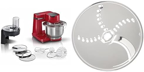 Bosch Küchenmaschine MUM Serie 2 MUMS2ER01, Edelstahl-Schüssel 3,8 L, 700 W, rot & Bosch Kartoffelpuffer-Rösti-Scheibe MUZ45KP1, Wendescheibe, spülmaschinengeeignet