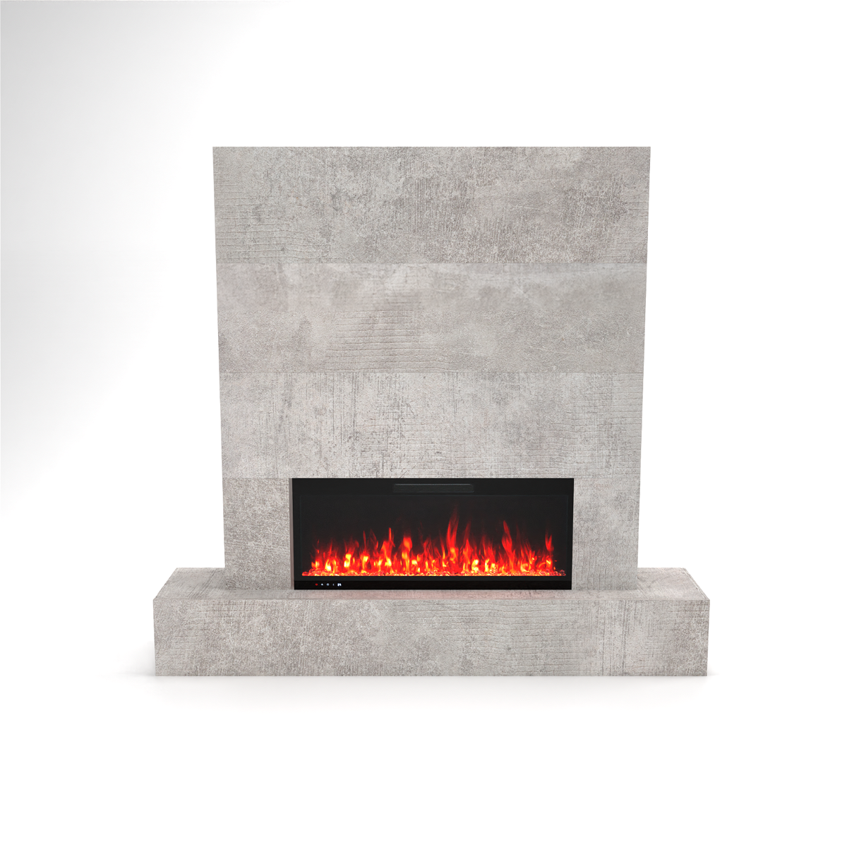 Glow Fire TV-wand met open haard 'Inside 106' | Bioscoopwand met elektrische open haard in beton met verwarming (1500 W) | BxHxD: 206,6x157x41,8 cm