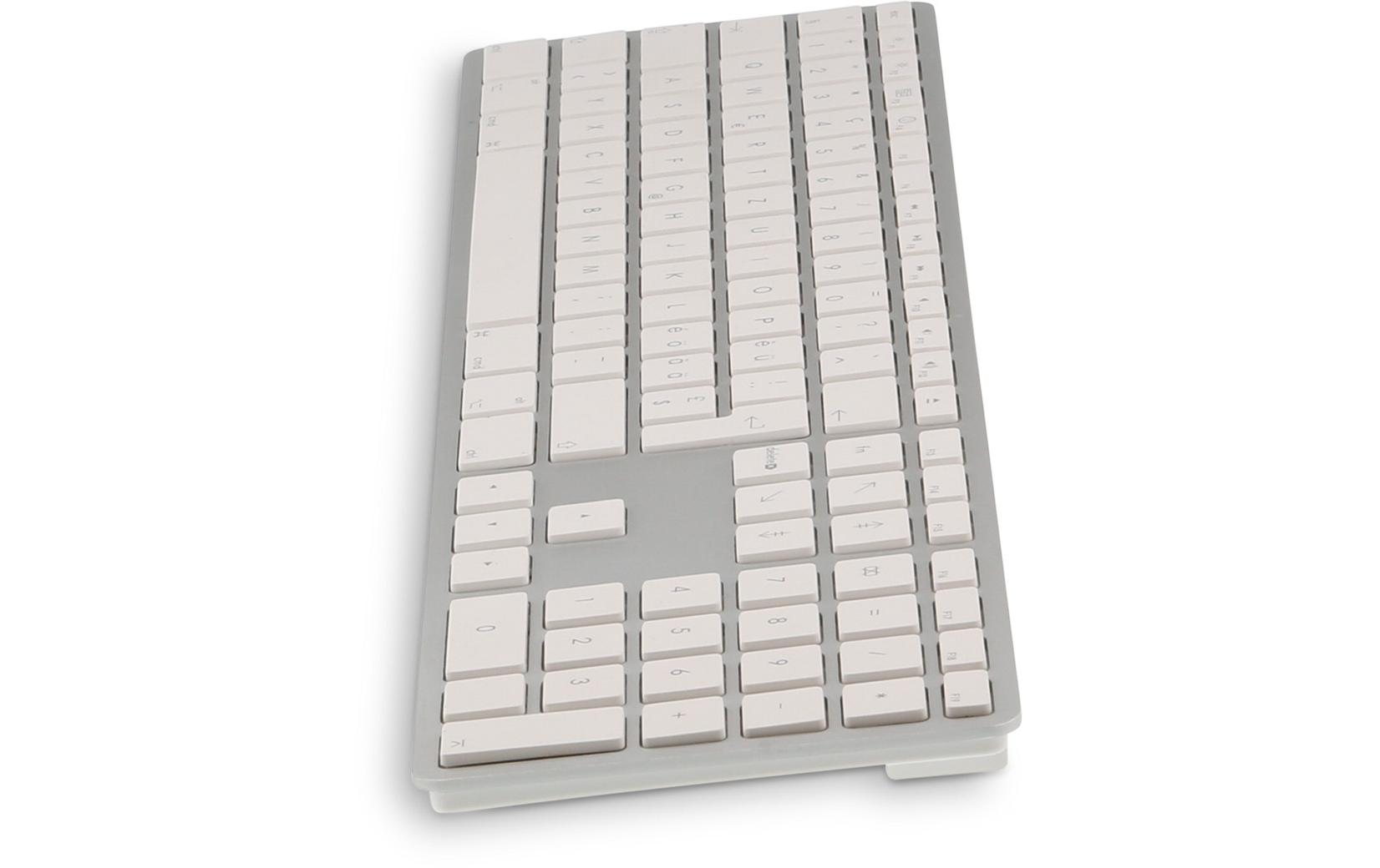 Tastatur WKB-1243 Silber, CH-Layout mit ZiffernblockElegante Tastatur mit Mehrfachkopplung und Aluminiumcover