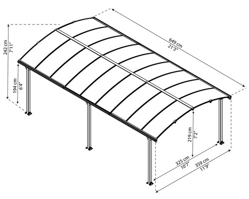 Palram enkele carport – Canopia Arcadia 6400 649 x 359 cm antraciet