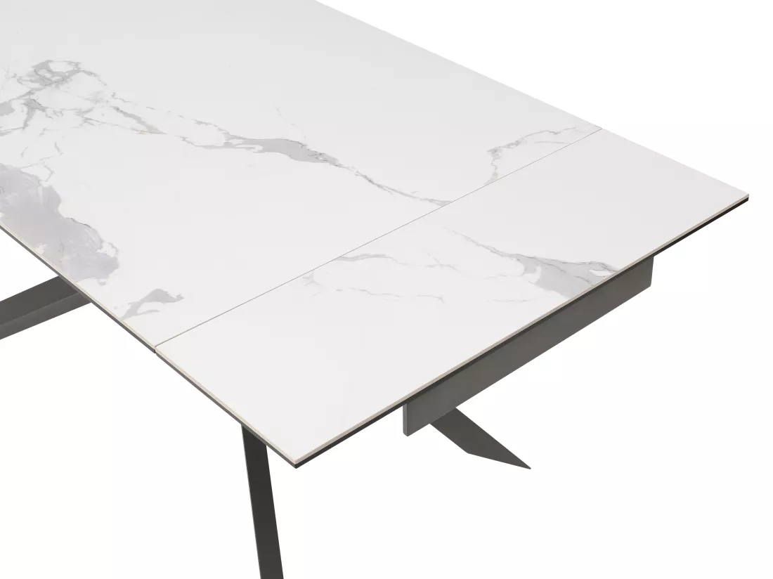 Table à manger extensible 4 à 8 personnes en céramique, verre trempé et métal - Effet marbre blanc et anthracite - COREMA de Maison Céphy