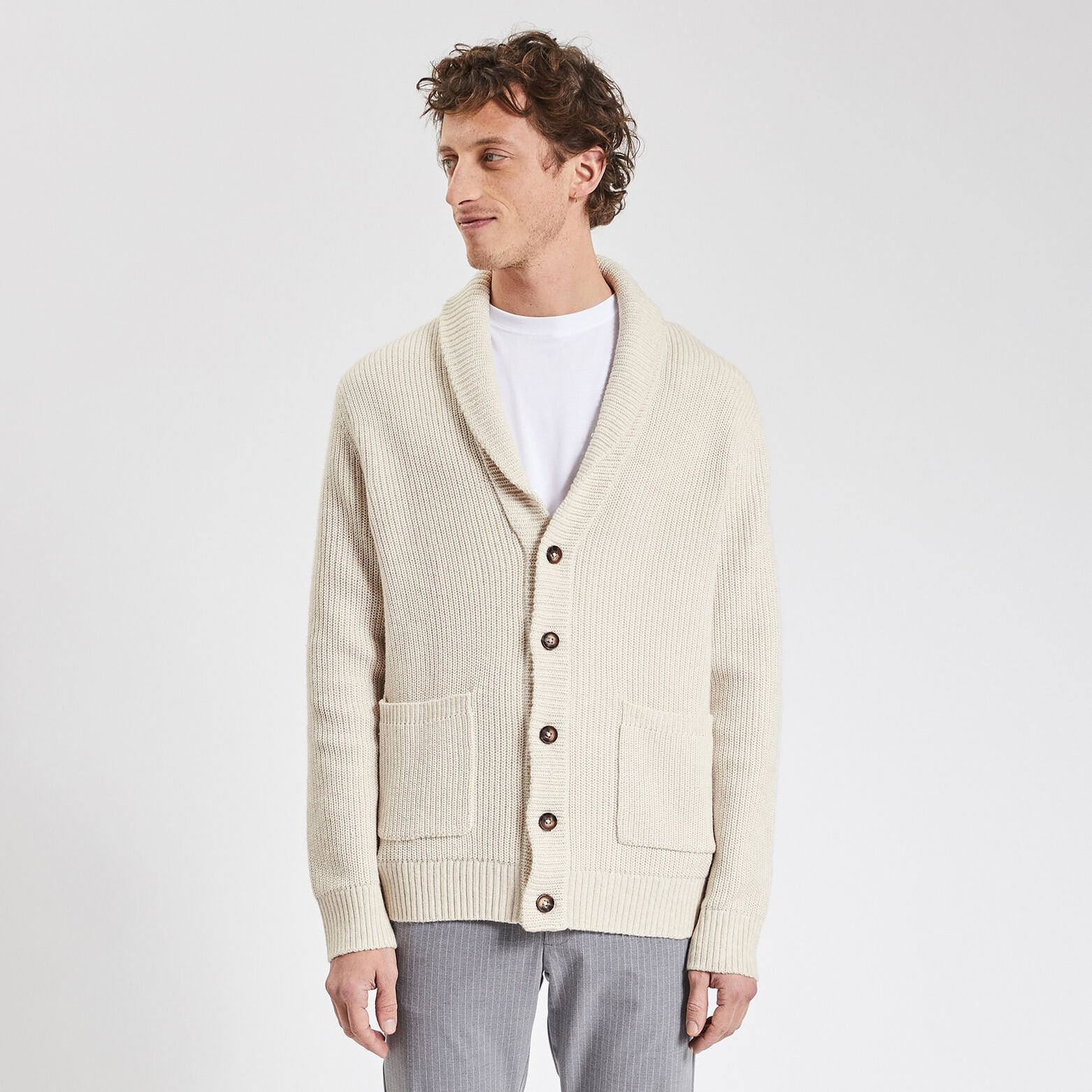 Gilet à col châle boutonné Ecru