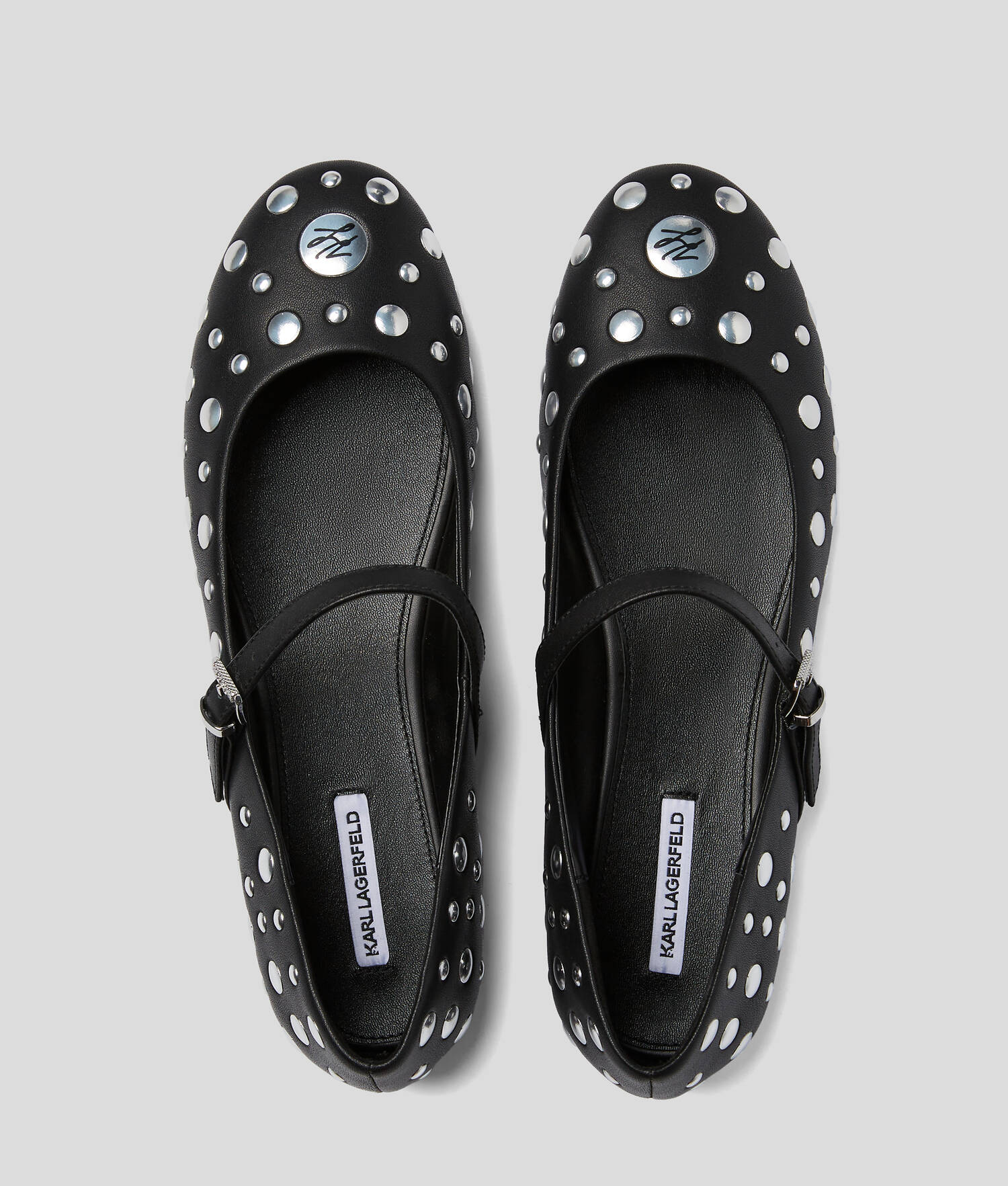 BALLERINES À CLOUS EFFET MIROIR KARO - Noir/Argent