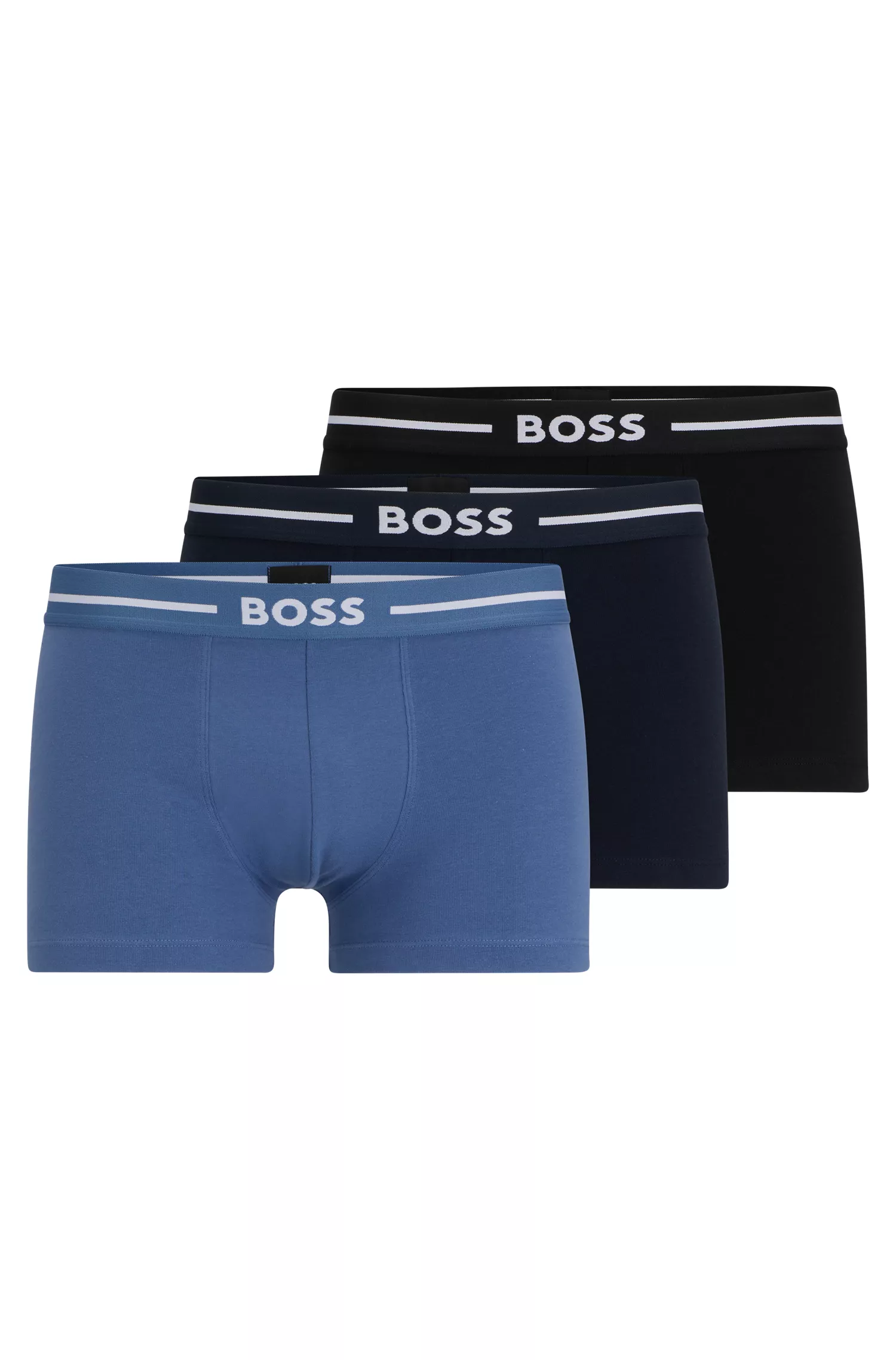BOSS Black - Pacote com três cuecas boxer de algodão elástico com cós com logotipo.