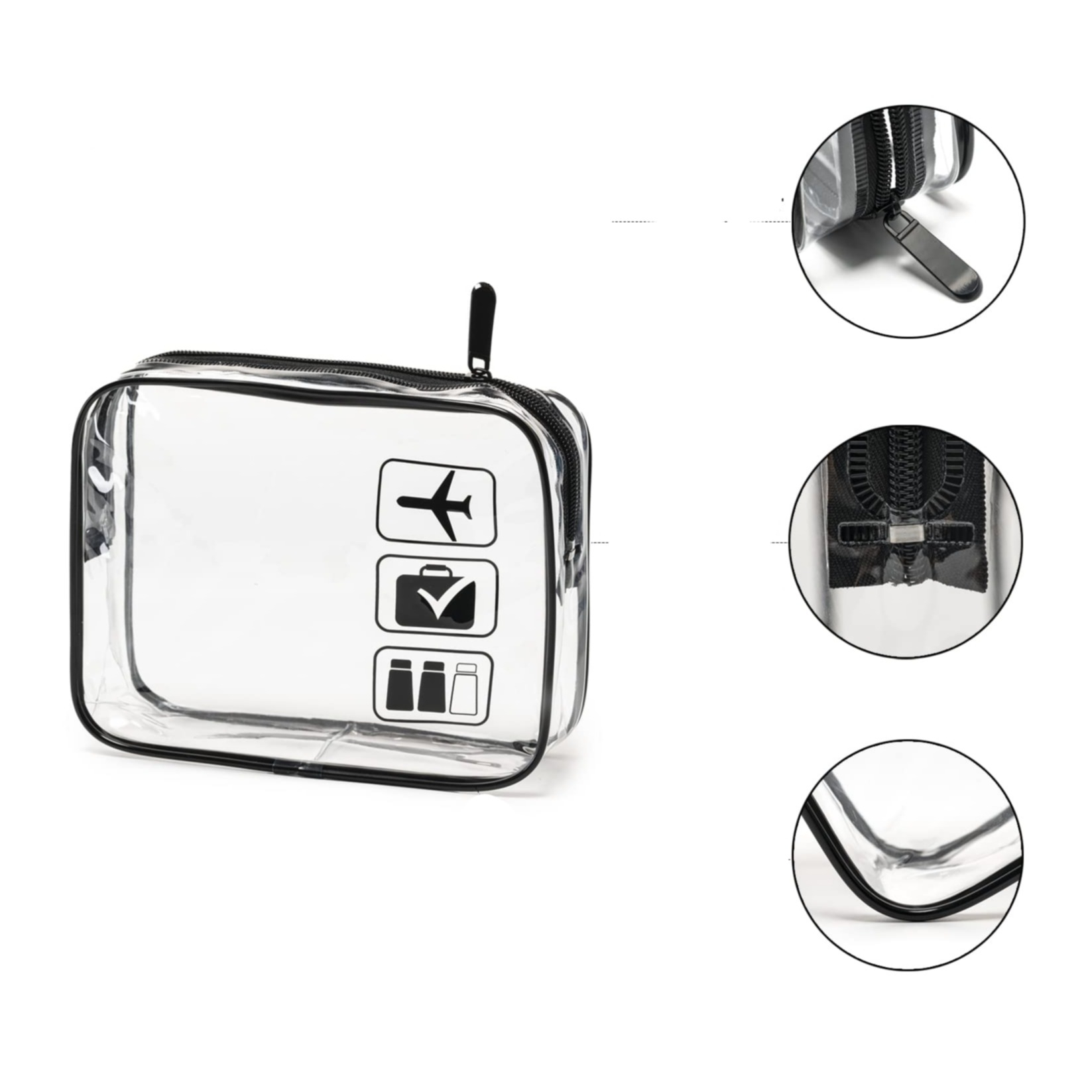 (205x150mm) Kosmetik Reise Necessaire Tasche Organizer Bag mit Reissverschluss - Transparent / Schwarz