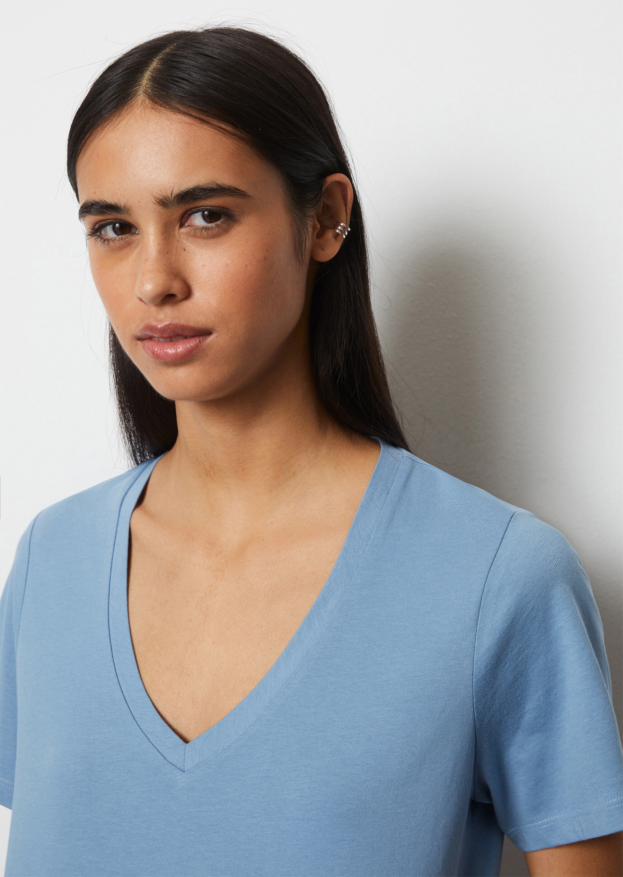 V-Neck-T-Shirt regularaus softem Baumwoll-Jersey