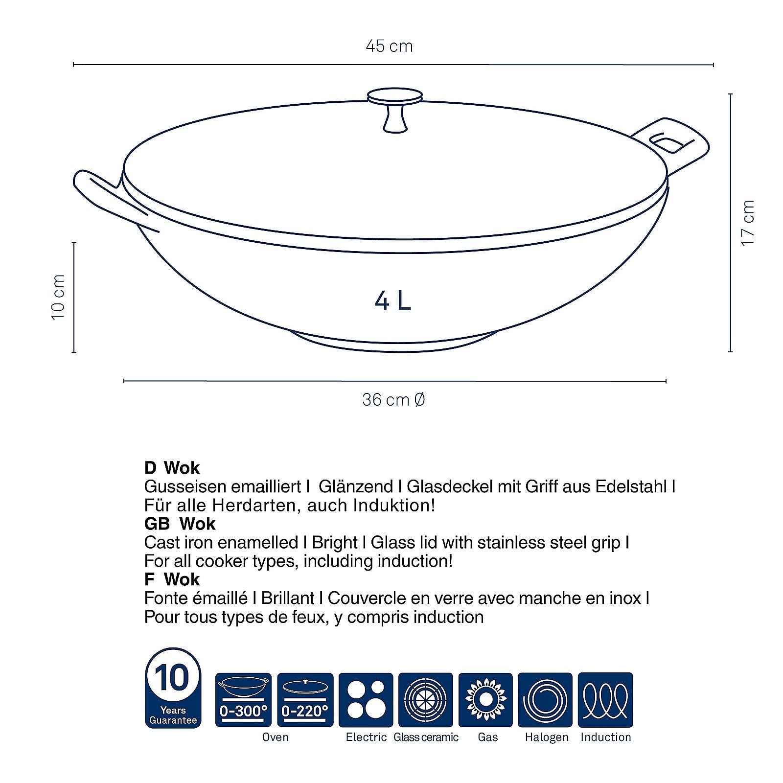 Wokpan Gietijzer Zwart, 36 cm - Kela | Calido