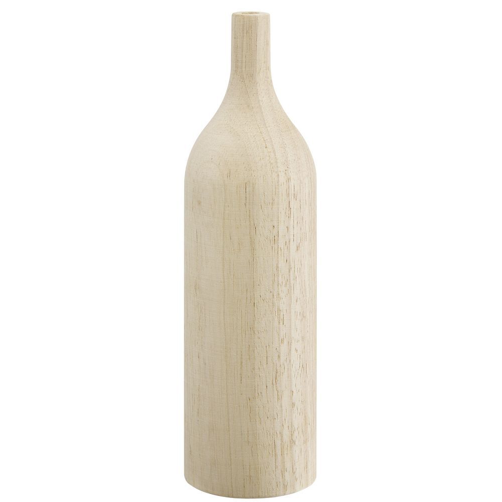 Vase en bois Ø7xH25cm bouteille beige