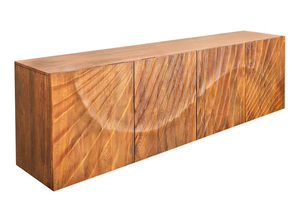 Massives Sideboard SCORPION 180cm braun hängend Mangoholz mit 3D Schnitzereien