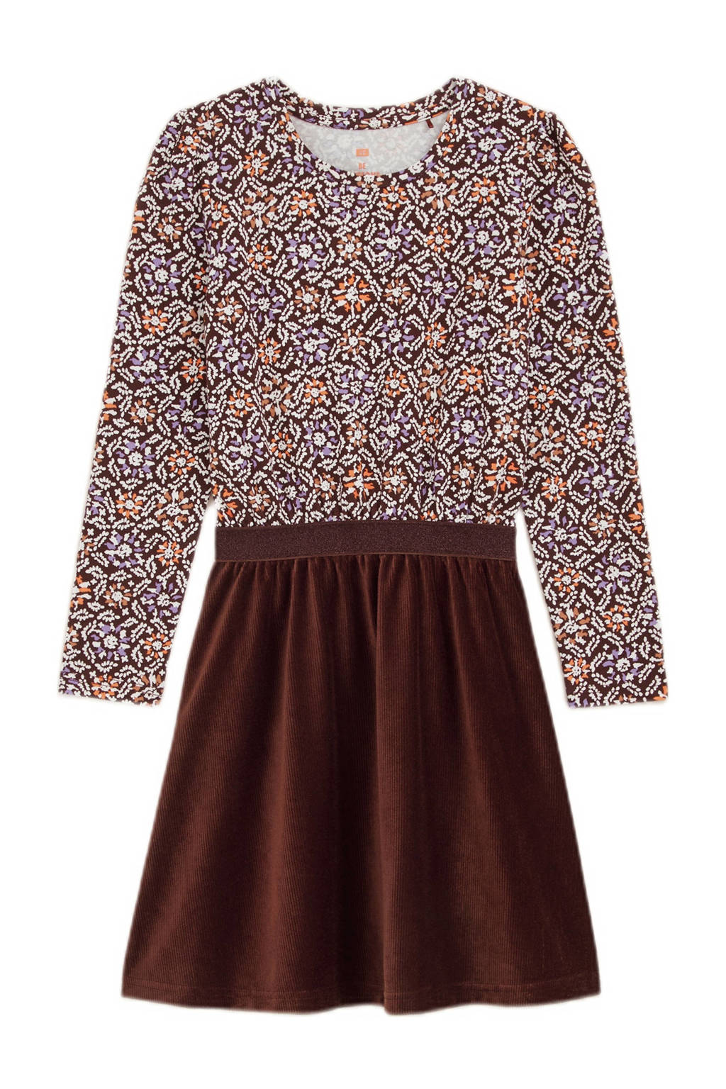 WE Fashion jurk met all over print bruin/multicolor