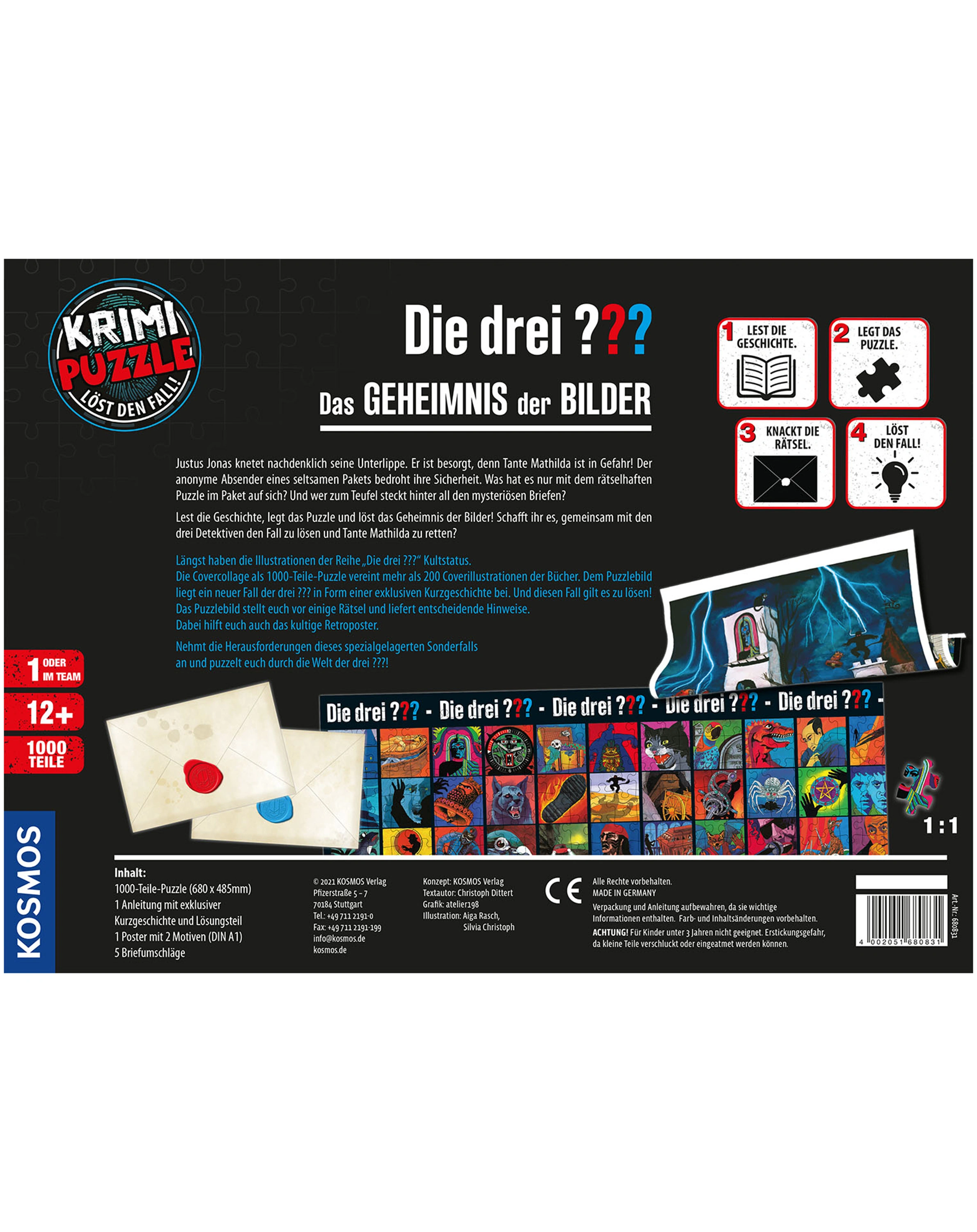 Krimipuzzle DIE DREI ??? - DAS GEHEIMNIS DER BILDER 1.000-teilig