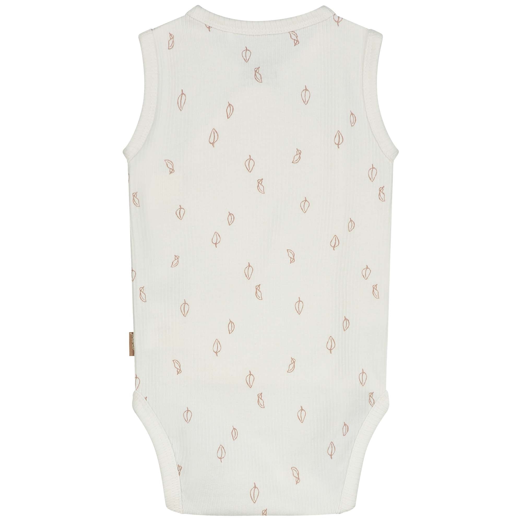 Prénatal newborn romper rib Pure mouwloos bladeren beige