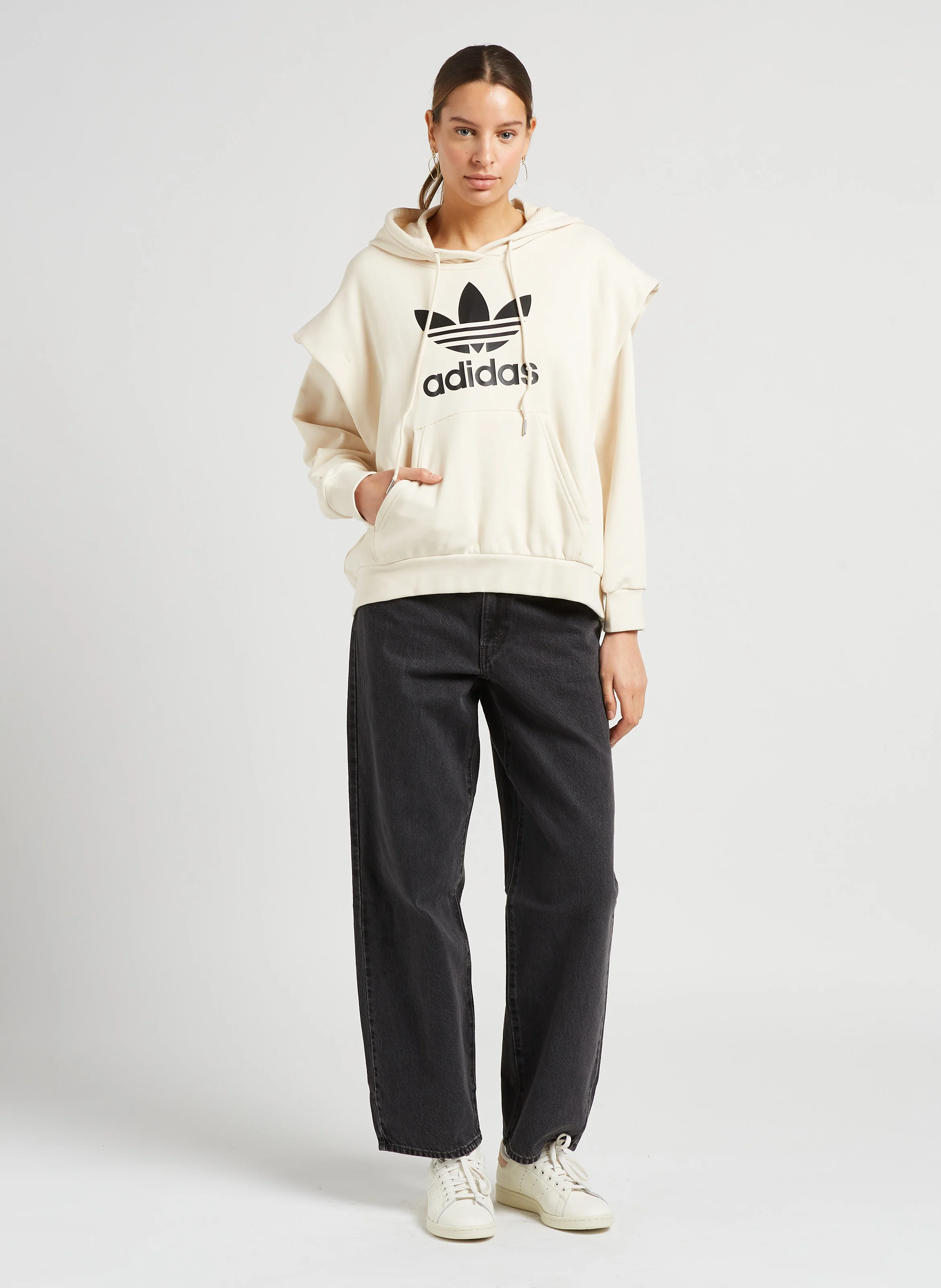 Sweat à capuche deux en un sérigraphié en coton| Beige