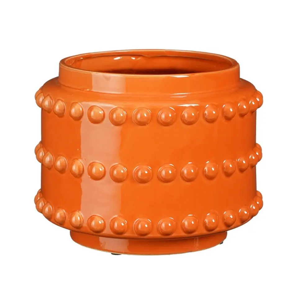 Mica Decorations Bloempot Boaz - gebobbeld - oranje - 16.5x21cm