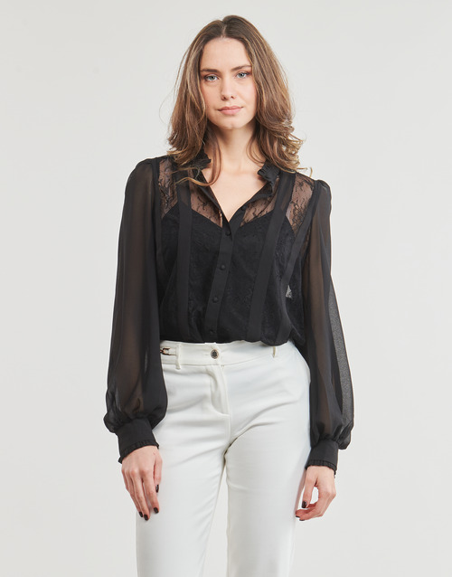 Only - ONLHANNAH LS MIX LACE TOP  WVN - Noir