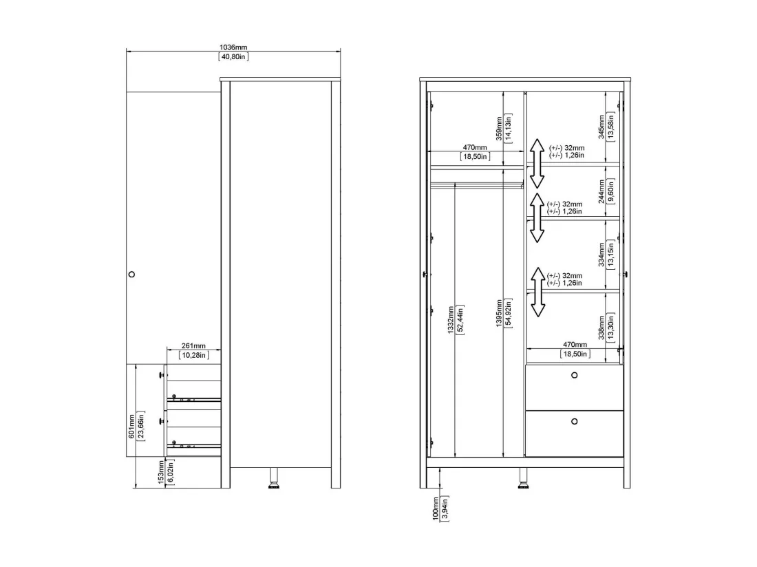Garde-robe 2 portes Dscarlat, Meubles de chambre, Penderie de plain-pied, Placard à vêtements, 102x58 h199 cm, Noir