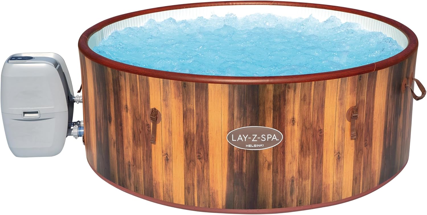 Bestway® LAY-Z-SPA® Whirlpool Helsinki AirJet Plus™ für 7 Personen, Ø 180 x 66 cm, Holz-Optik (Pinie)