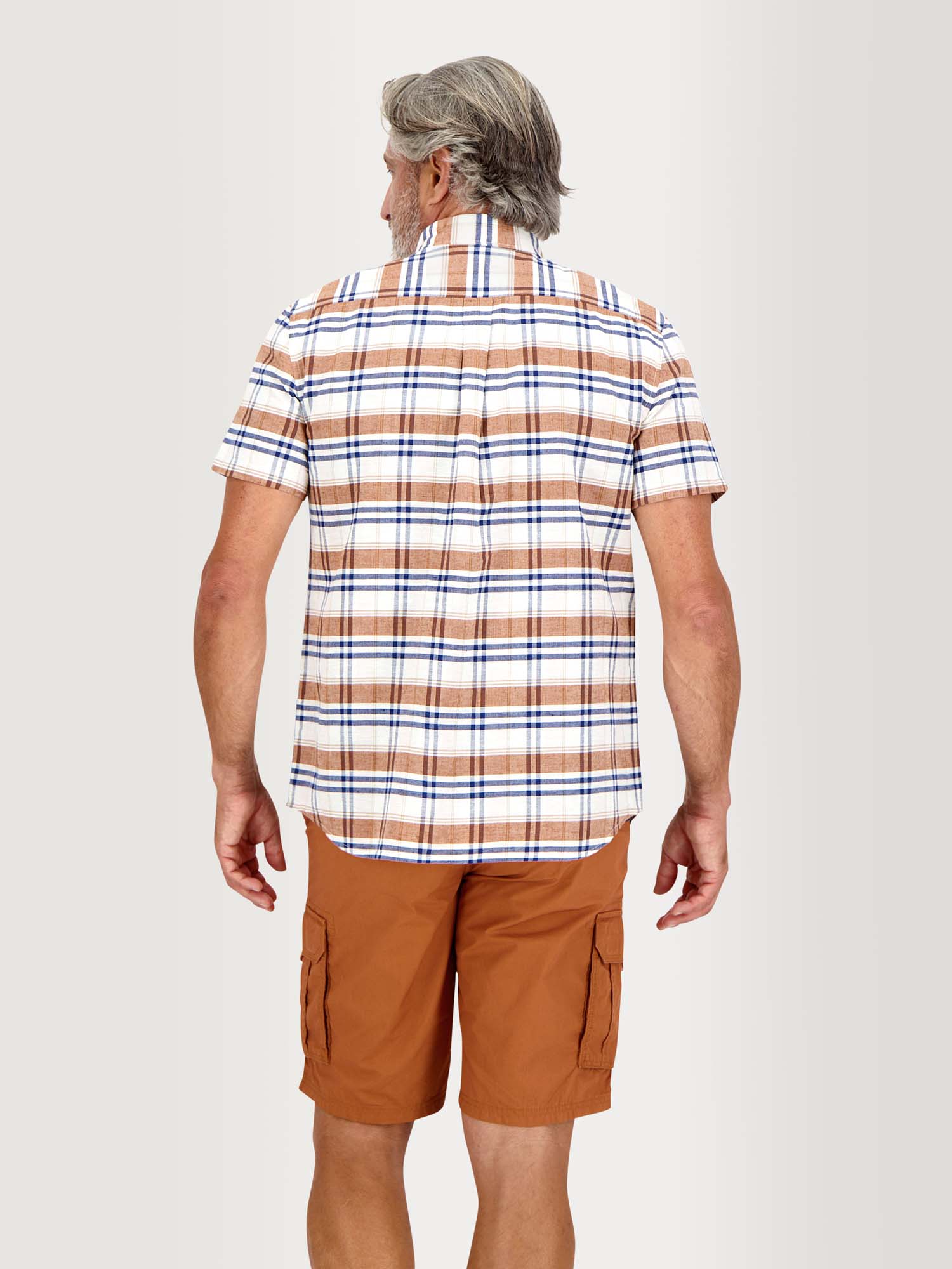 Chemise Homme A Carreaux Manches Courtes Beige