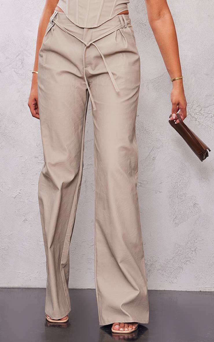 Gris Pierre Pantalon Large En Synthétique Avec Détail Noué Pour Grande Taille