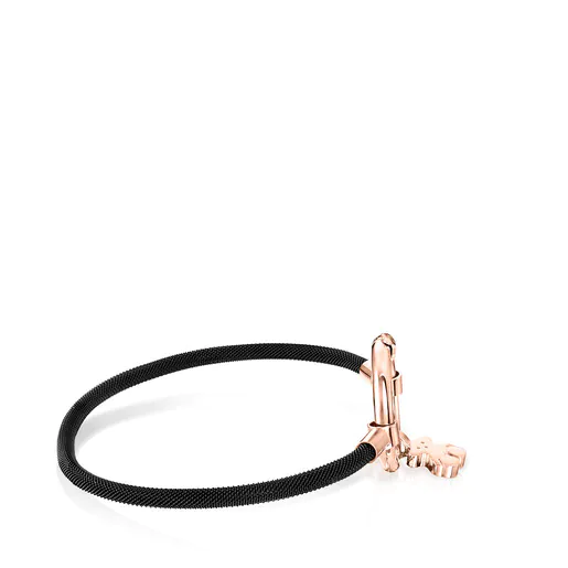 Pulseira com banho de ouro rosa 18k sobre prata e aço IP preto.
