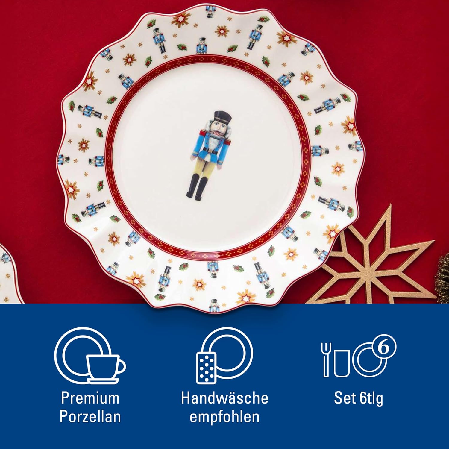 Villeroy & Boch - Toy's Delight Frühstücks-Set für 2 Nussknacker 6-teilig Bunt, Weihnachten, Geschirr Set mit Frühstückstellern, Tassen und Schüsseln, Weihnachtsgeschirr, Premium Porzellan
