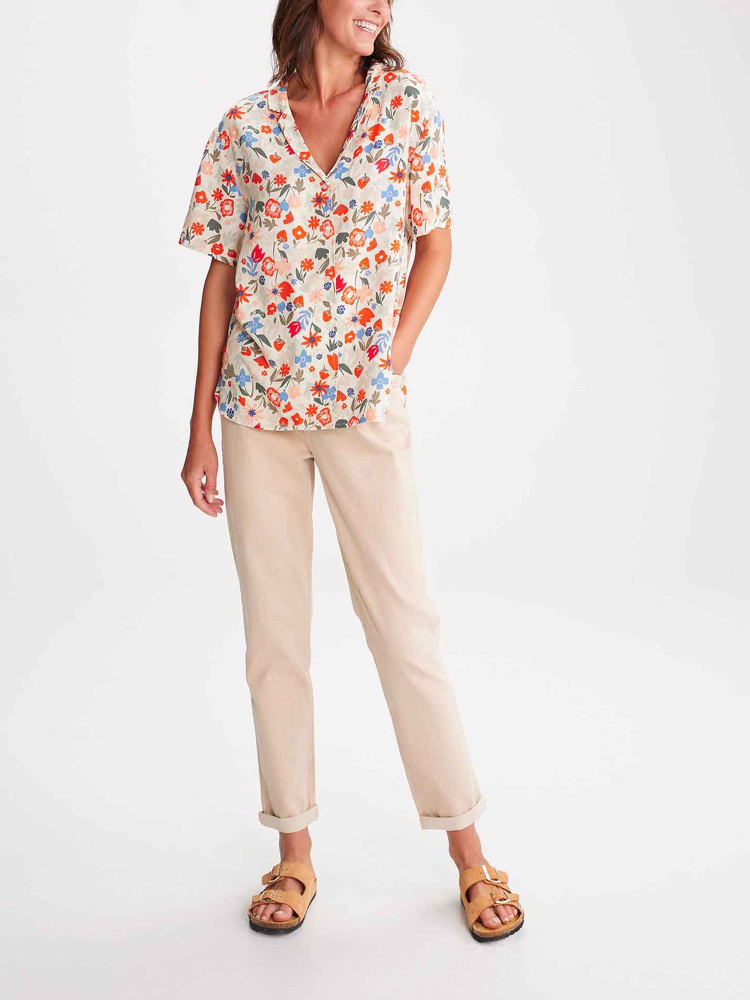 Chemise Femme A Fleurs Rouge et Bleu