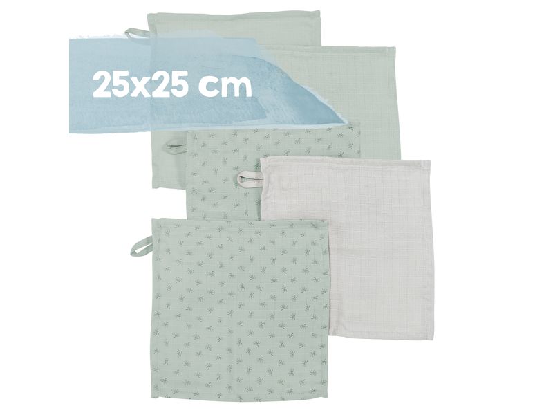 roba Baby-Waschlappen Organic 5er Set Grau/Hellblau Musselin Tücher aus Bio Baumwolle im 5er Pack