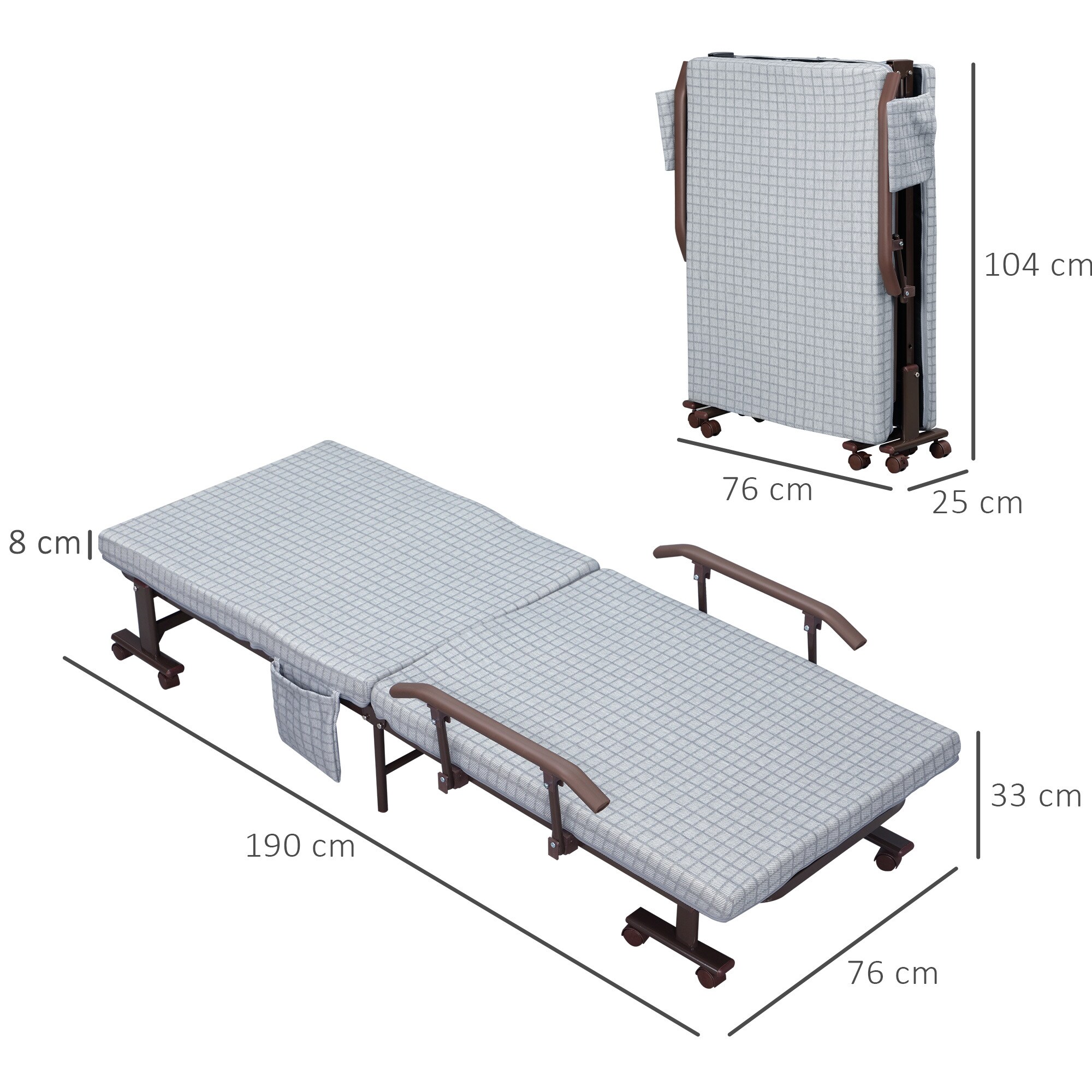 HOMCOM Klappbett mit Rollen grau 190L x 76B x 33H cm