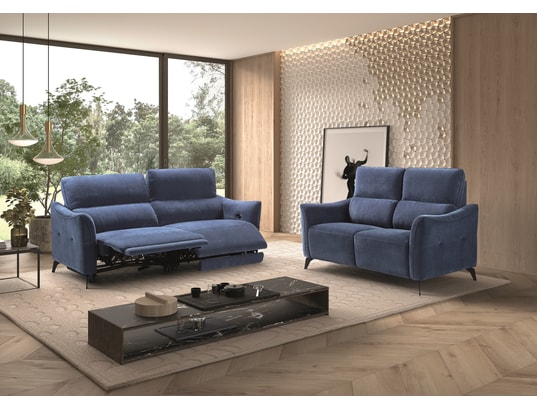 CONCEPT1 - Canapé tissu Bergamo 3 places 2 relax electriques Bleu