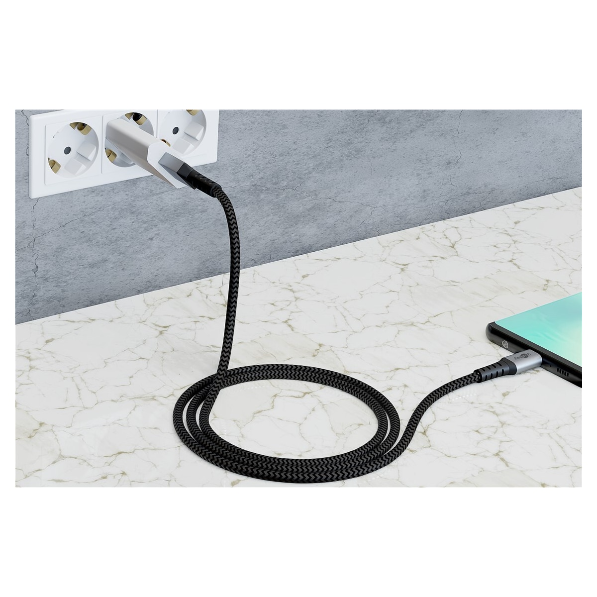 USB-C ™ til USB-A Tekstilkabel med metallplugger (Space grå / sølv) 1 m