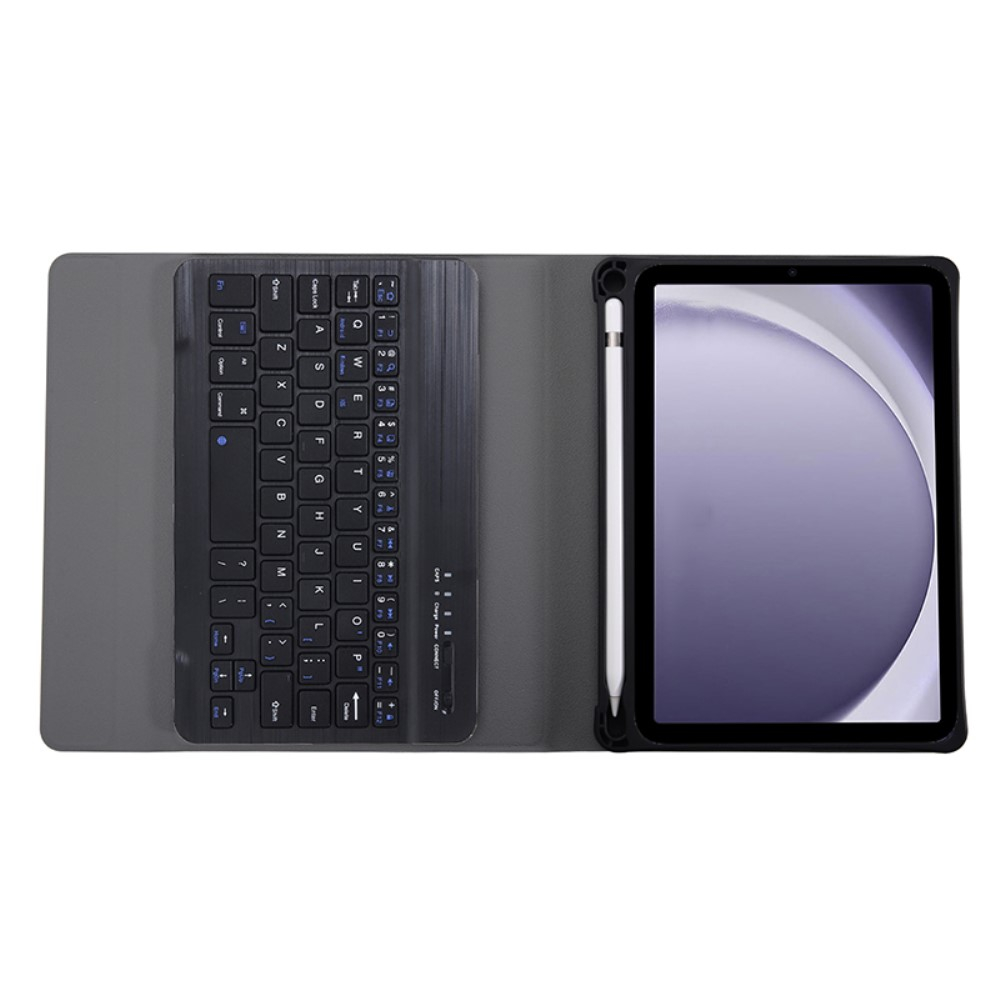 Samsung Galaxy Tab A9 Leder Tasche mit abnehmbarer Bluetooth Tastatur Keyboard   S-Pen Halterung (QWERTY) - Schwarz