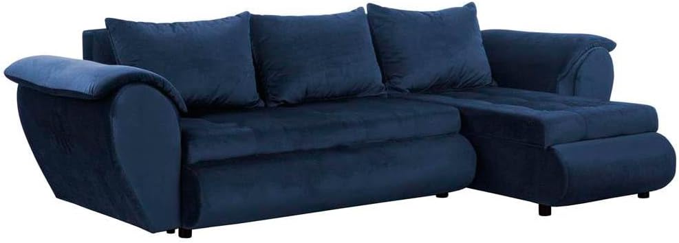 Santana Ecksofa mit Schlaffunktion und Bettkasten - Sofa mit 3 Sitzen und Robustem Überzug - Schlafcouch L-Form Universal - Modern Couch - 265x143x83 cm (Stoff Basic, Marine)