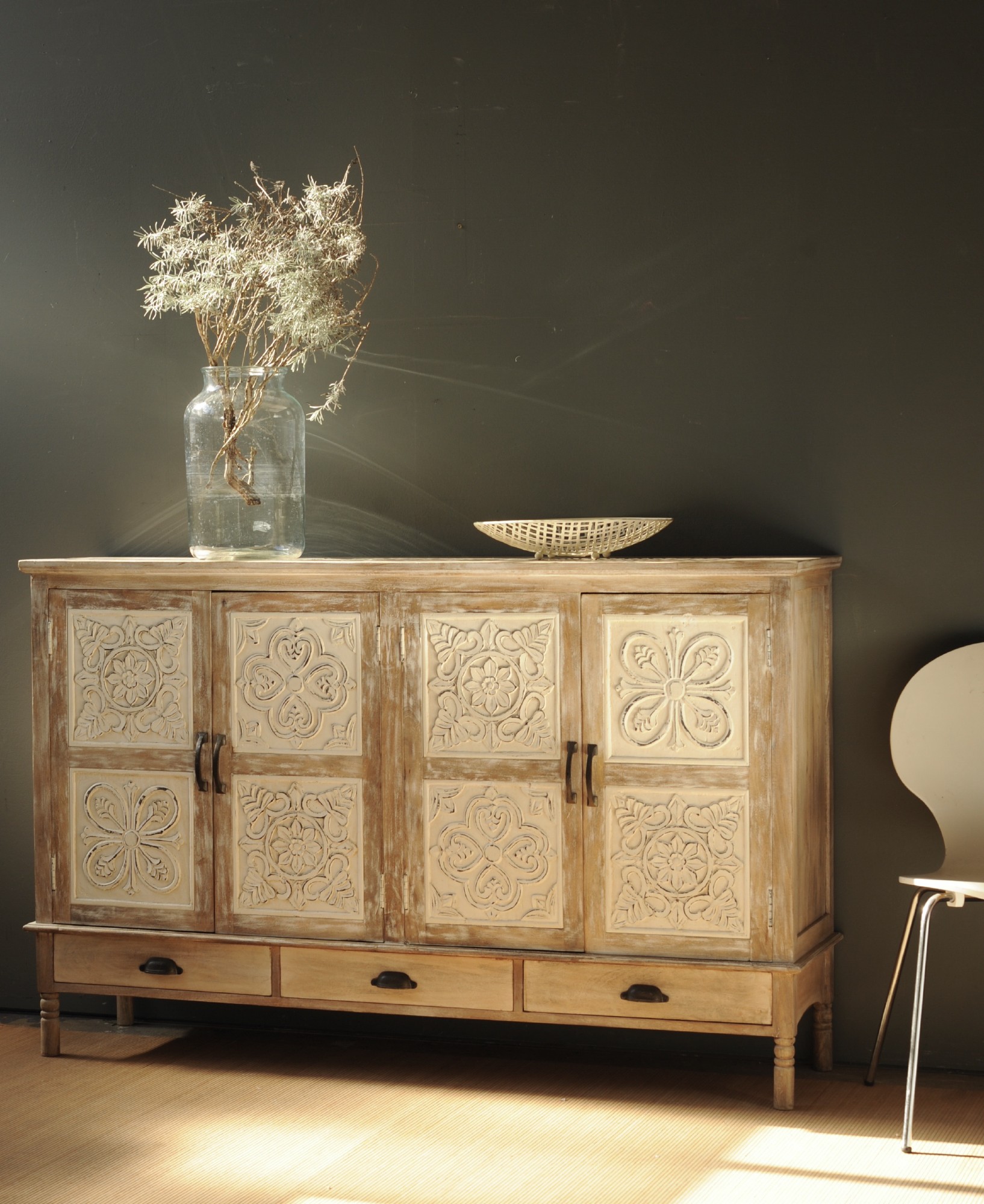Sideboard 'Ladiche', natur, weiß, B 160 cm, H 102 cm, T 40 cm von fischer's lagerhaus