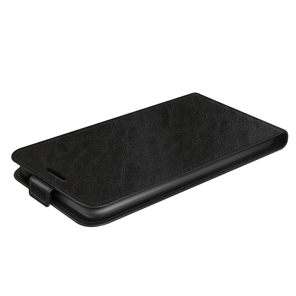 iPhone 17 Leder Tasche Flip Cover Vertikal im Retro Look mit Kartenfach - Schwarz