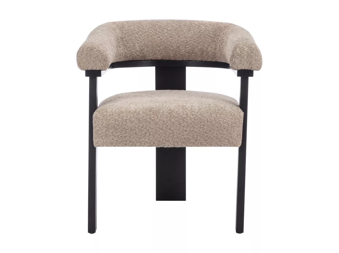Lot de 2 chaises avec accoudoirs en tissu bouclette et bois d'hévéa noir - Taupe - LIVELIA de Pascal MORABITO
