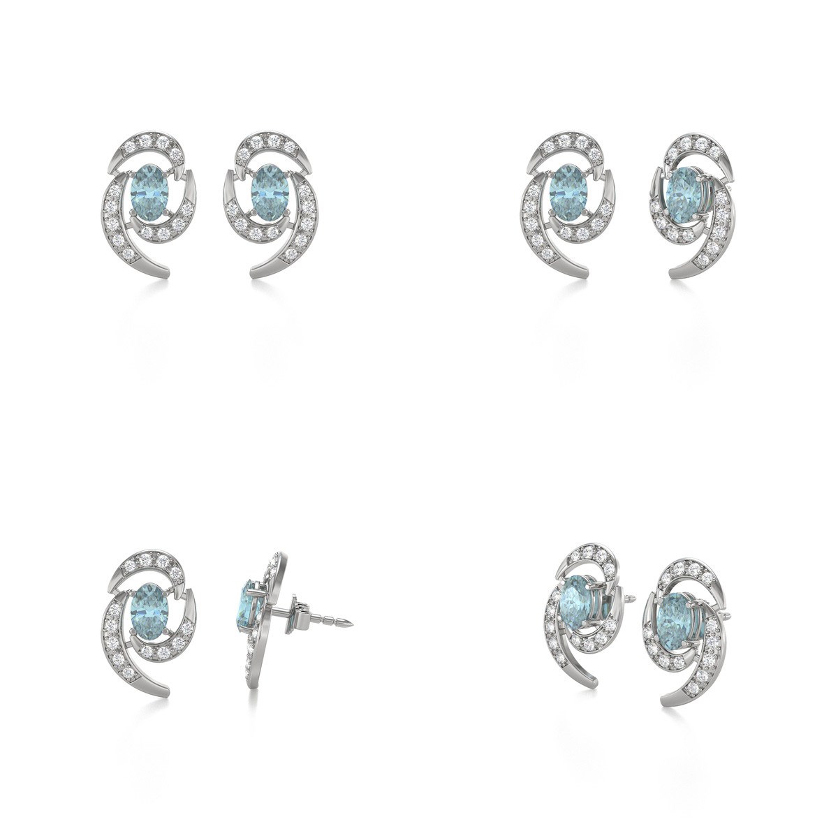 Boucles d'oreilles ADEN Or 585 Blanc et Aigue-Marine 2.6grs