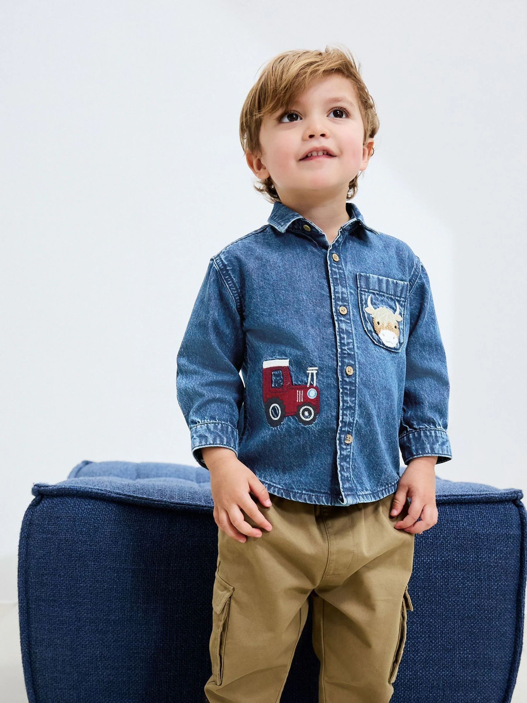 Blauw - Denim overhemd met lange mouwen met Character (3mnd -7jr)