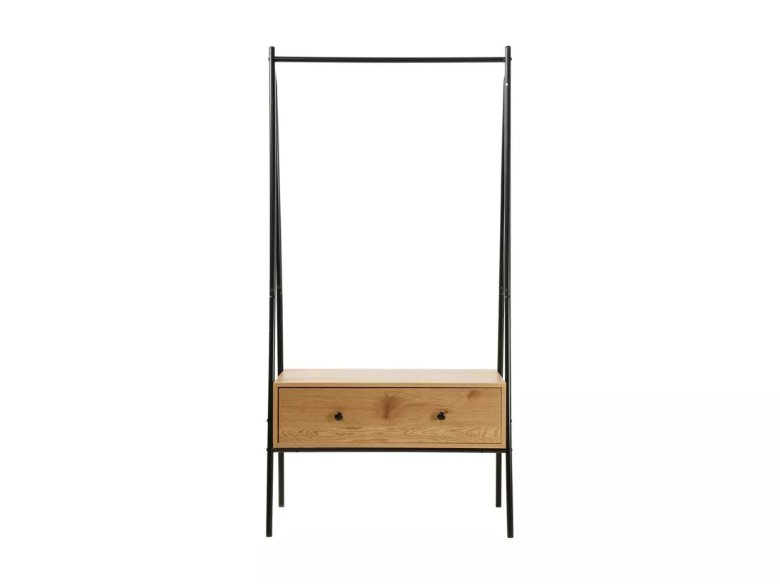 Penderie en métal Noir avec 1 Tiroir décor Chêne H170cm - JILL