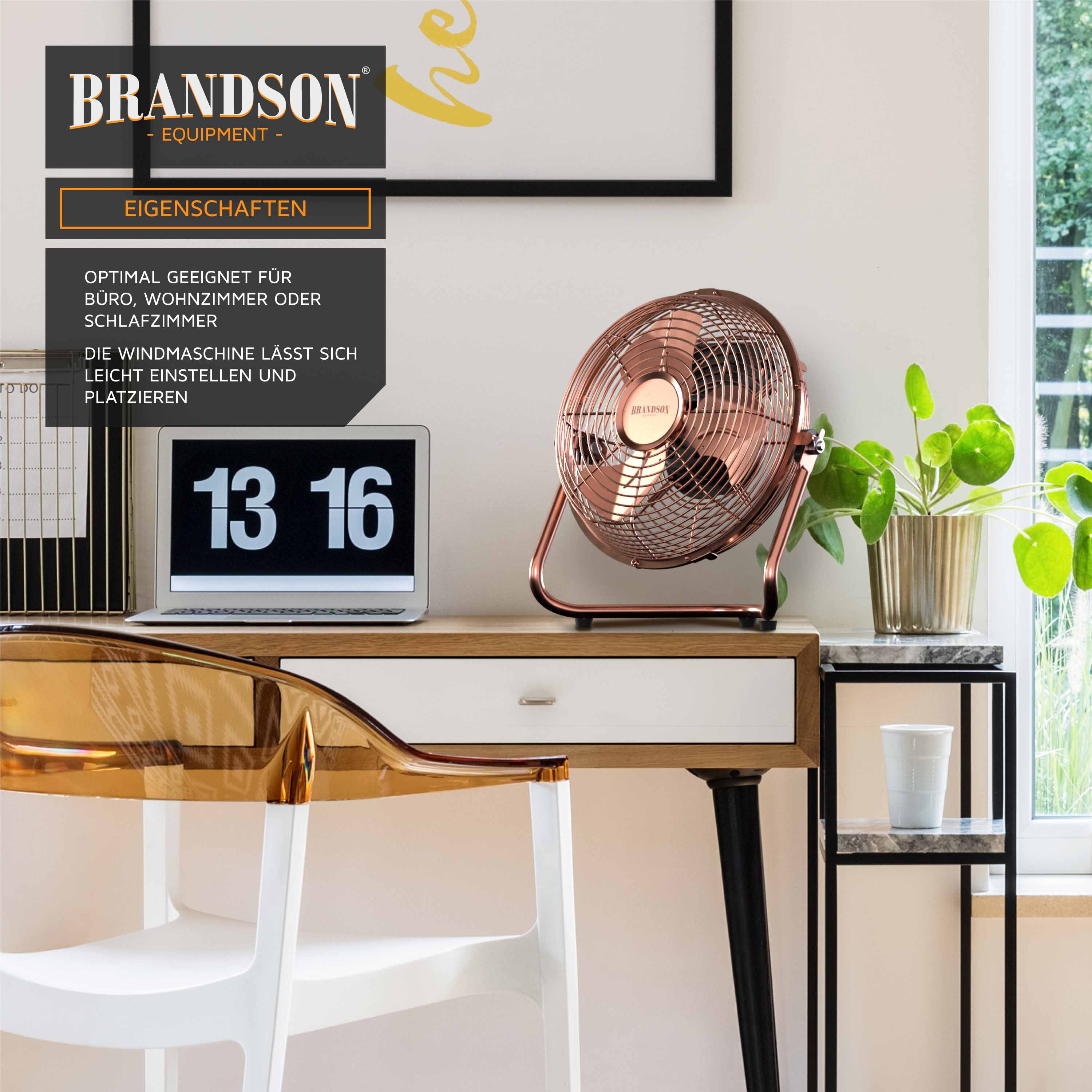 Brandson Windmaschine Retro Stil, Ventilator im Kupfer Design mit 3 Geschwindigkeiten, Standventilator 32 Watt, Tischventilator, 120° einstellbar