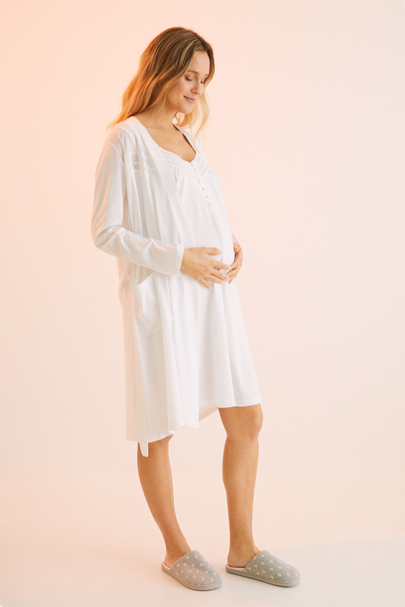 Vestido de maternidade branco marfim - bege