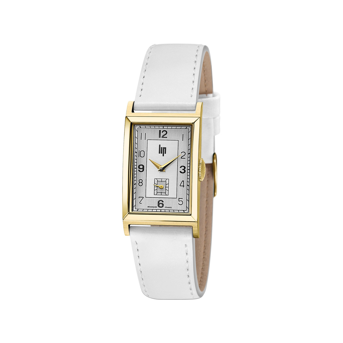 Montre Lip femme acier bracelet cuir vernis blanc