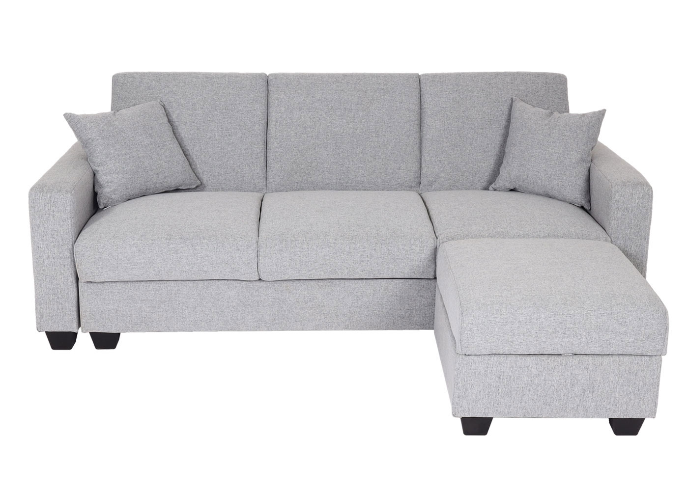Sofa MCW-H47 mit Ottomane, Couch Sofa Gästebett, Schlaffunktion Stauraum 217x145cm ~ Stoff/Textil hellgrau