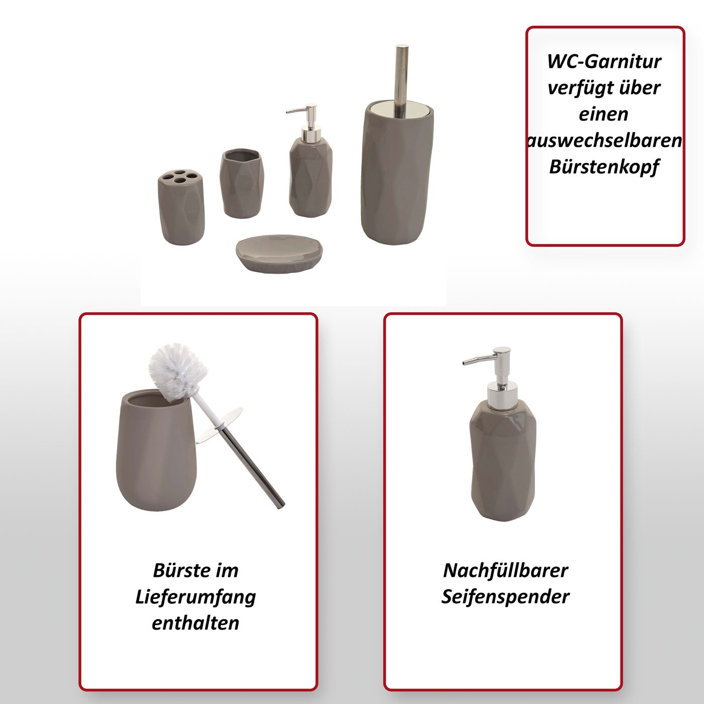 5-teiliges Badset MCW-H88, WC-Garnitur Badezimmerset Badaccessoires, Keramik ~ weiß