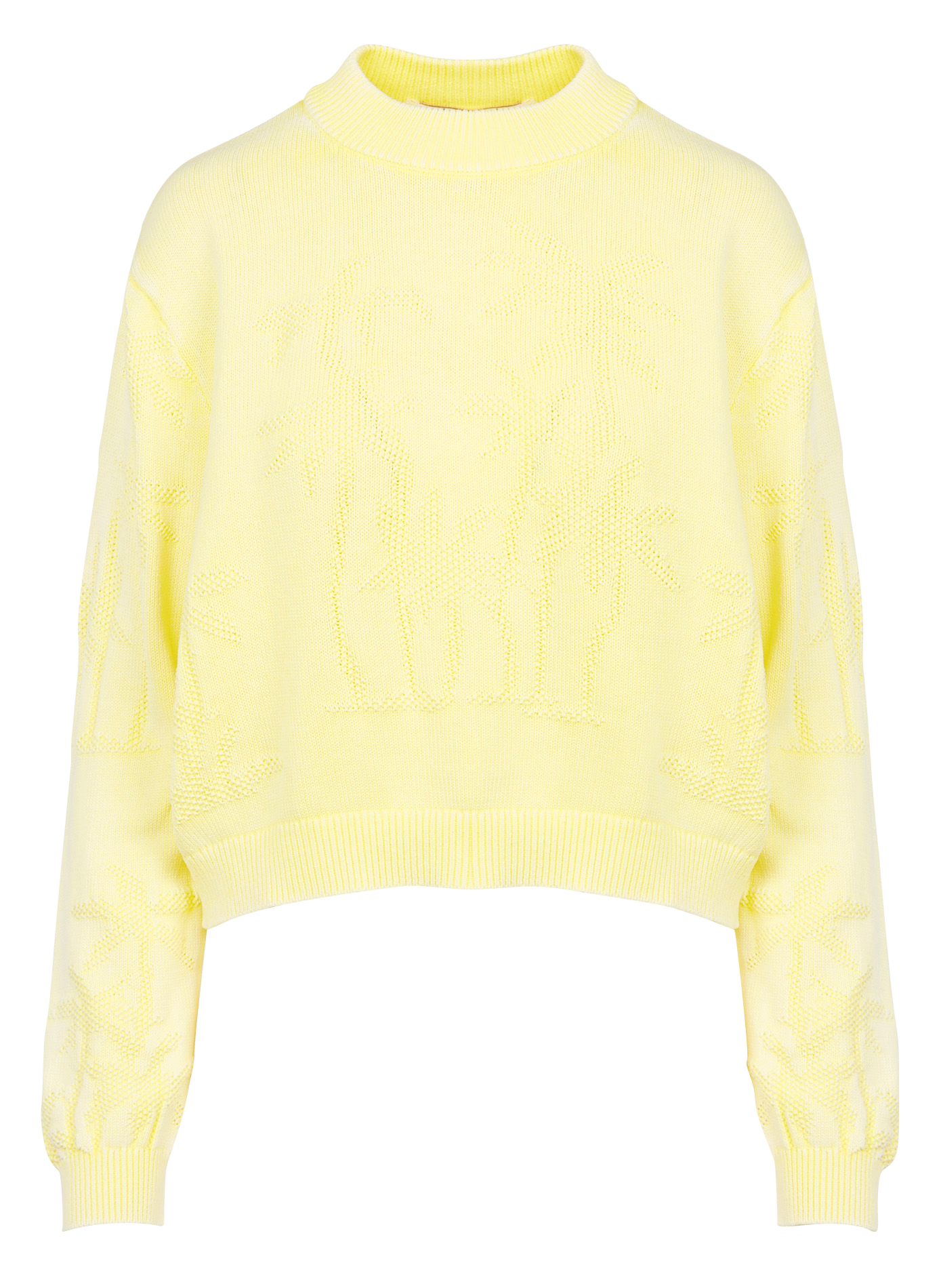 Pull col rond en maille fantaisie et coton bio| Jaune