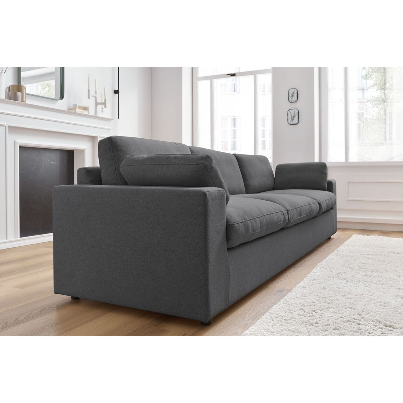 Bobochic Canapé droit fixe 4 places Belair gris foncé - 280x93x80 cm