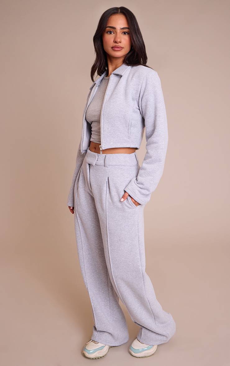 Gris Chiné Jogging Petite Taille À Jambes Larges Avec Détails De Coutures Ajustées