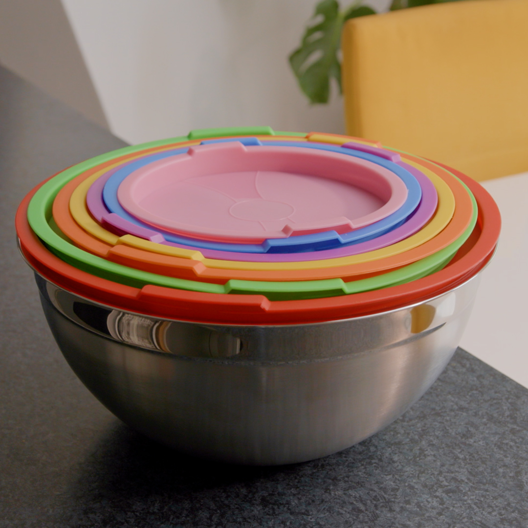 (7er Set) Universal Edelstahl Schüssel Küchen Rührschale inkl. Deckel zum Kochen / Backen - Silber