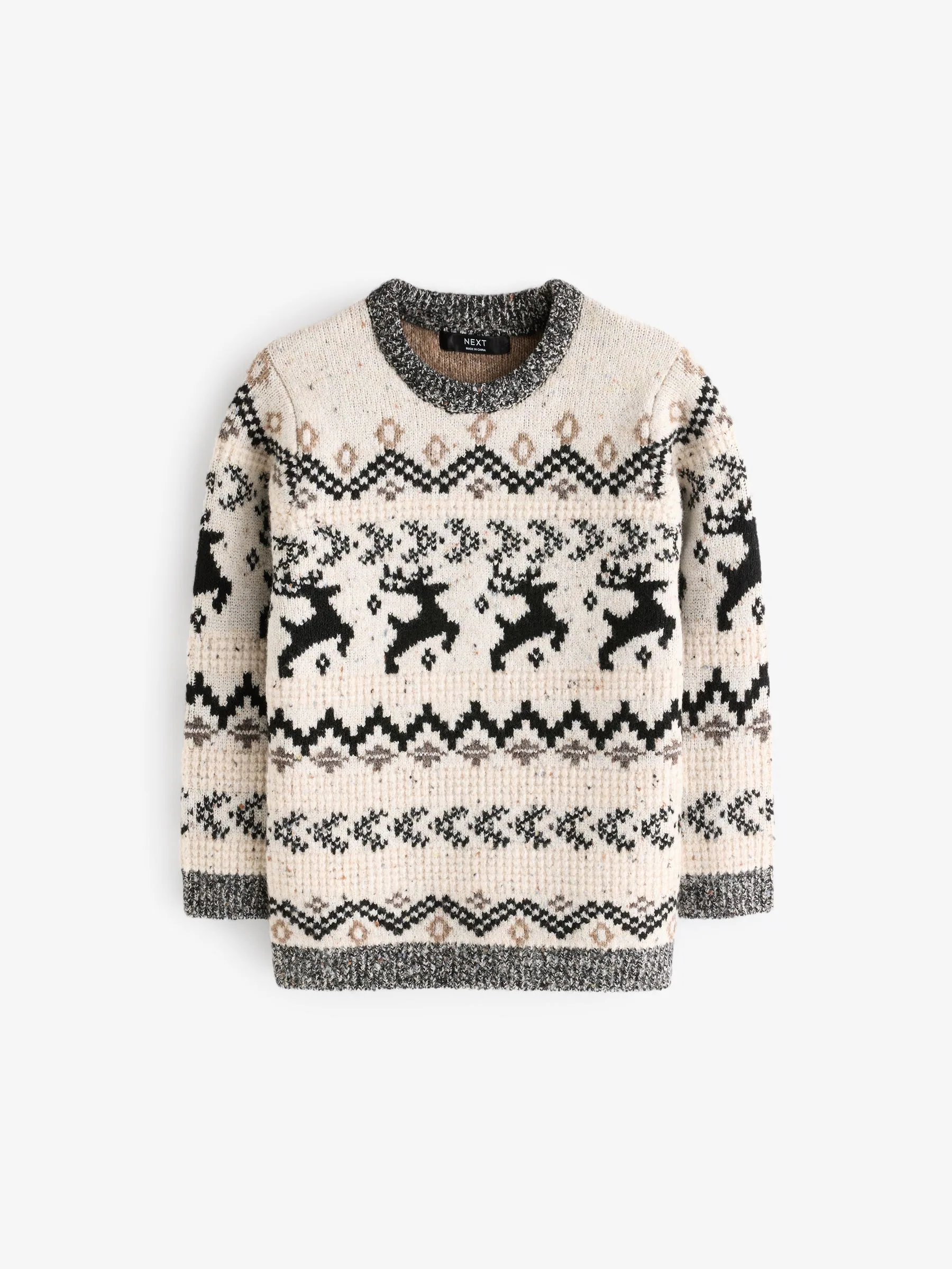 Zwart/wit - Matching Family kersttrui voor jongens met Fairisle-patroon en hertenmotief (3mnd -16jr)